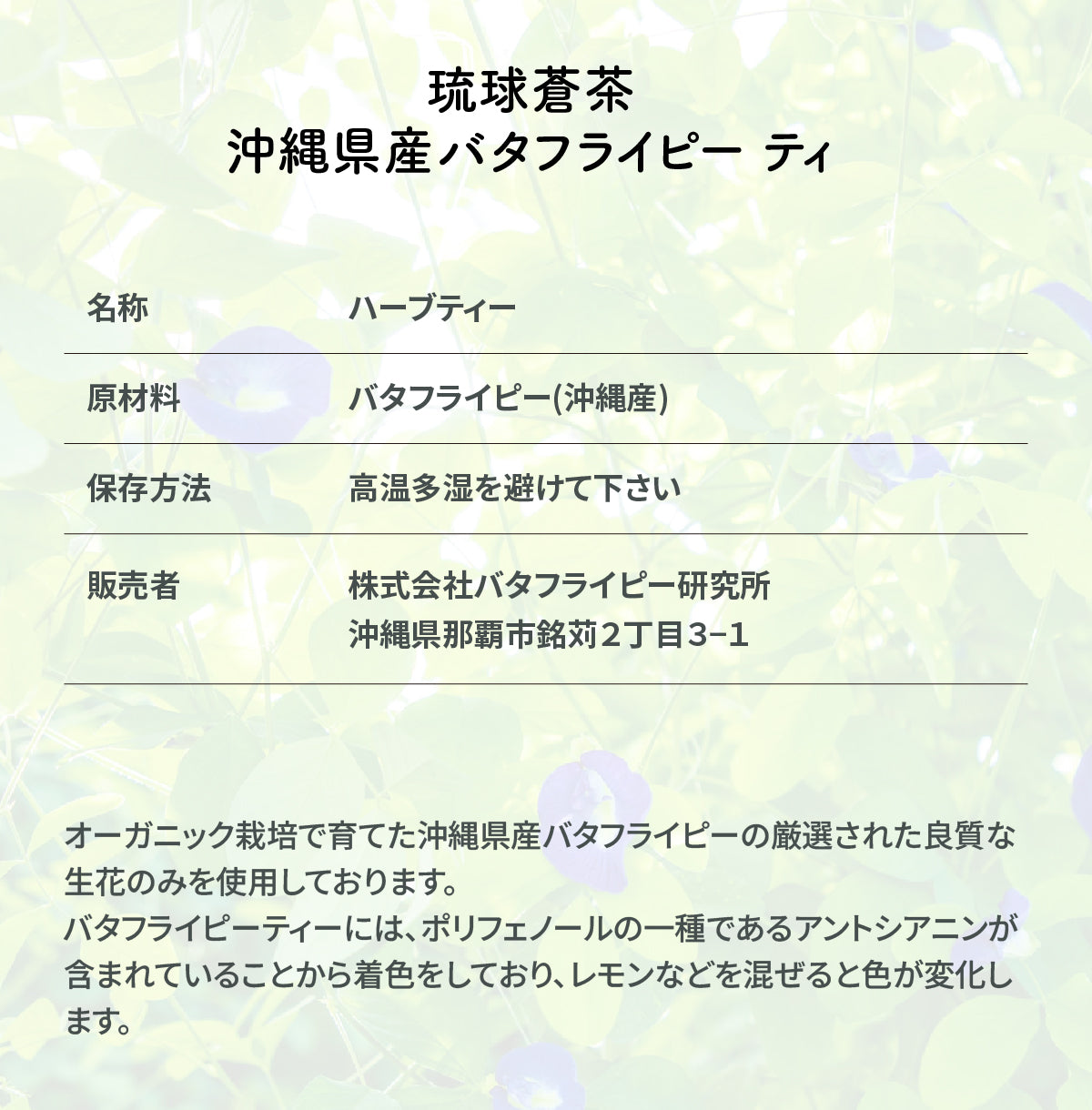 琉球蒼茶　沖縄県産バタフライピー ティーバック　8包　オリジナル